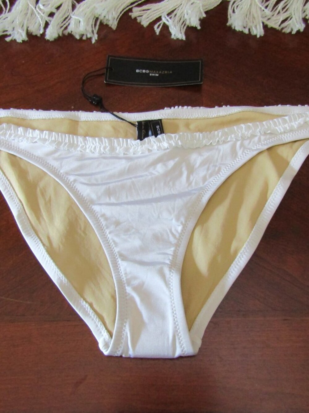 BCBG White Ruffle Swim Bottom Large - Picture 2 of 7